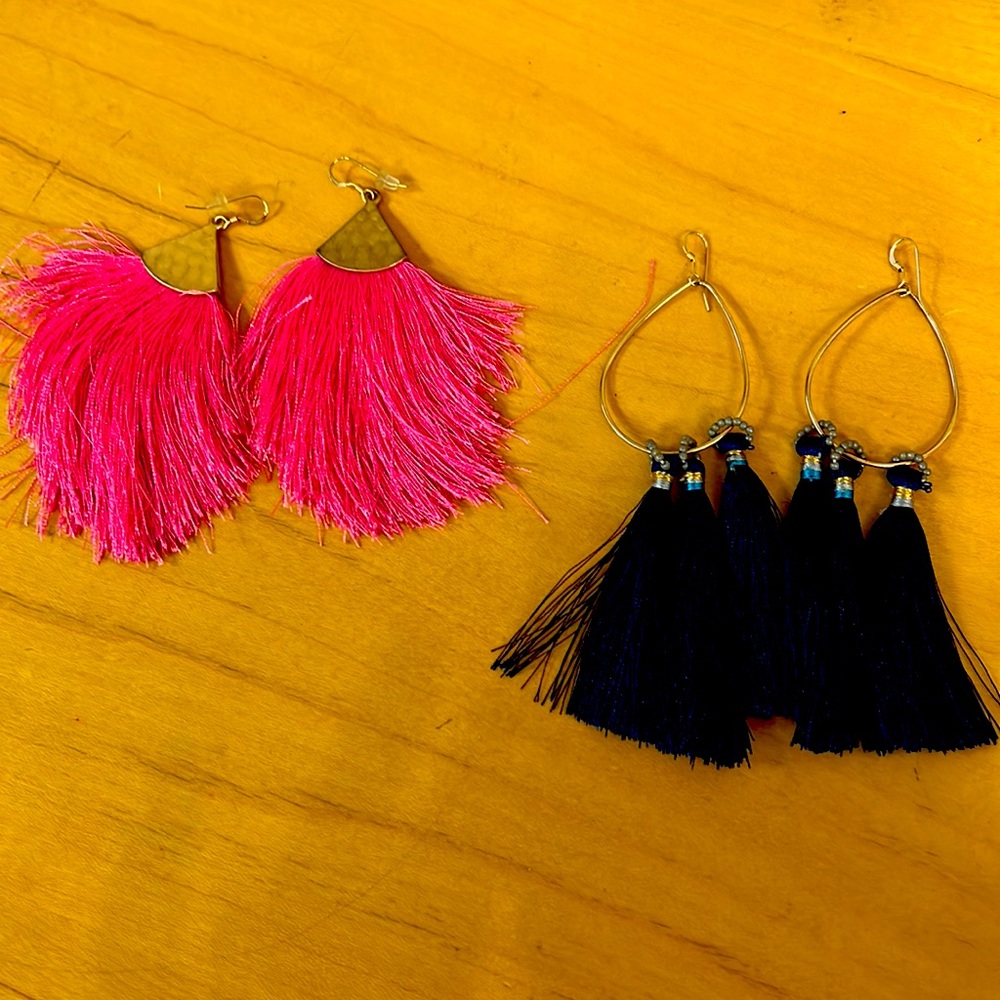 Hot Pink & Navy Blue Tassle Earring Bundle